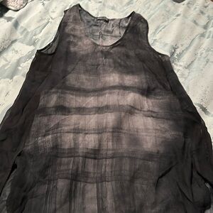Eileen Fisher Sheer Silk Tank, Black w/ Windowpanes
